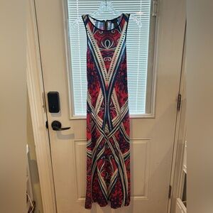 Bisou Bisou Red and Blue Patterned Maxi Dress